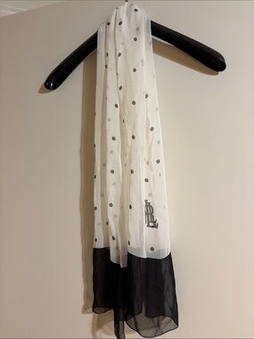 Black and White Polka Dot Silk Scarf with Ralph Lauren Monogram